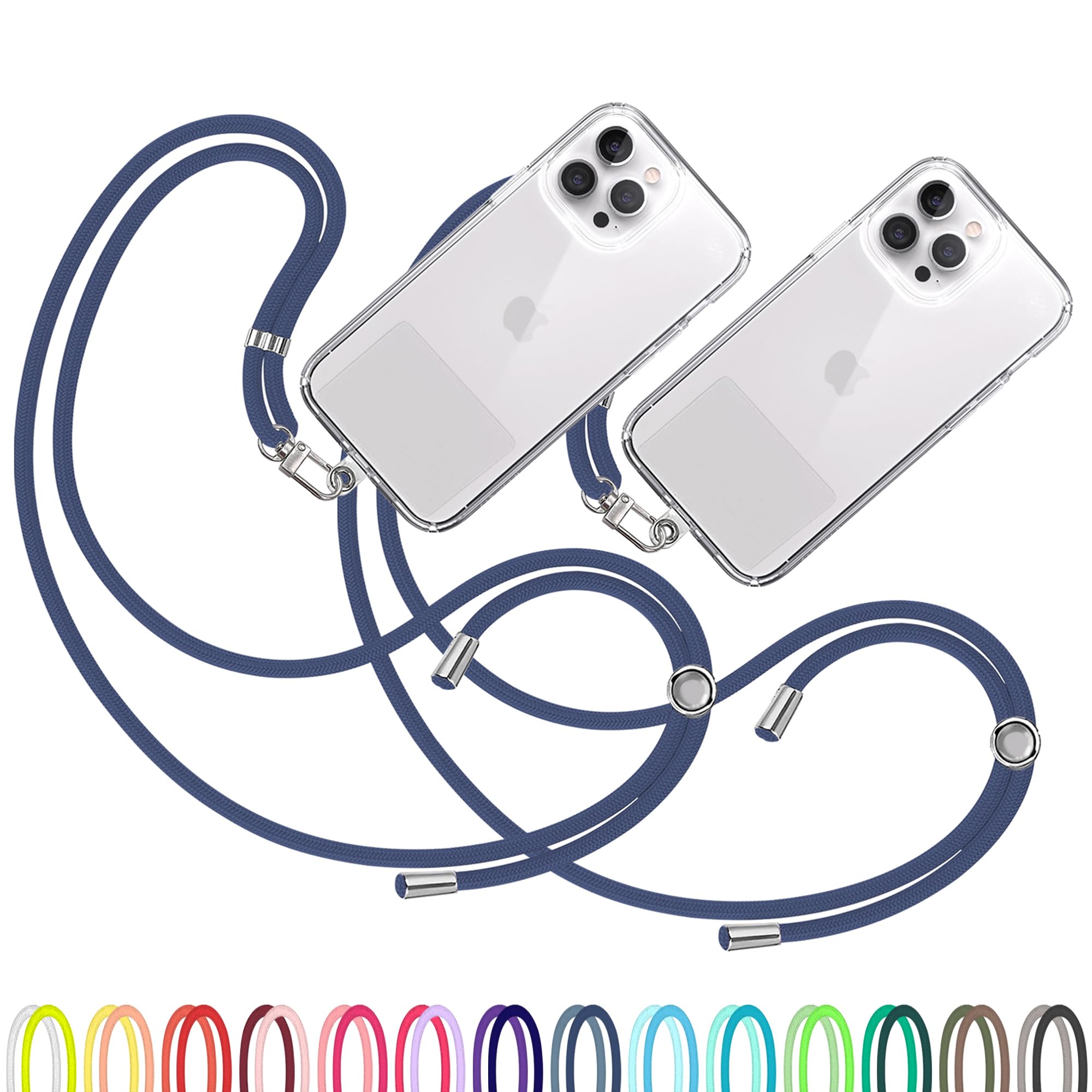TBOC 2X Cell Phone Lanyard [Dark Blue] - Comfortable Universal Smartphone Lanyard - Easy to Use Neck Phone Holder [Clear Patch] - Adjustable Length Phone Strap Crossbody - Fits All Mobile Phones