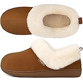 FamilyFairy Women's Warm Bootie Slippers Winter Cozy House Shoes Non Slip Indoor Outdoor with Fuzzy Collar