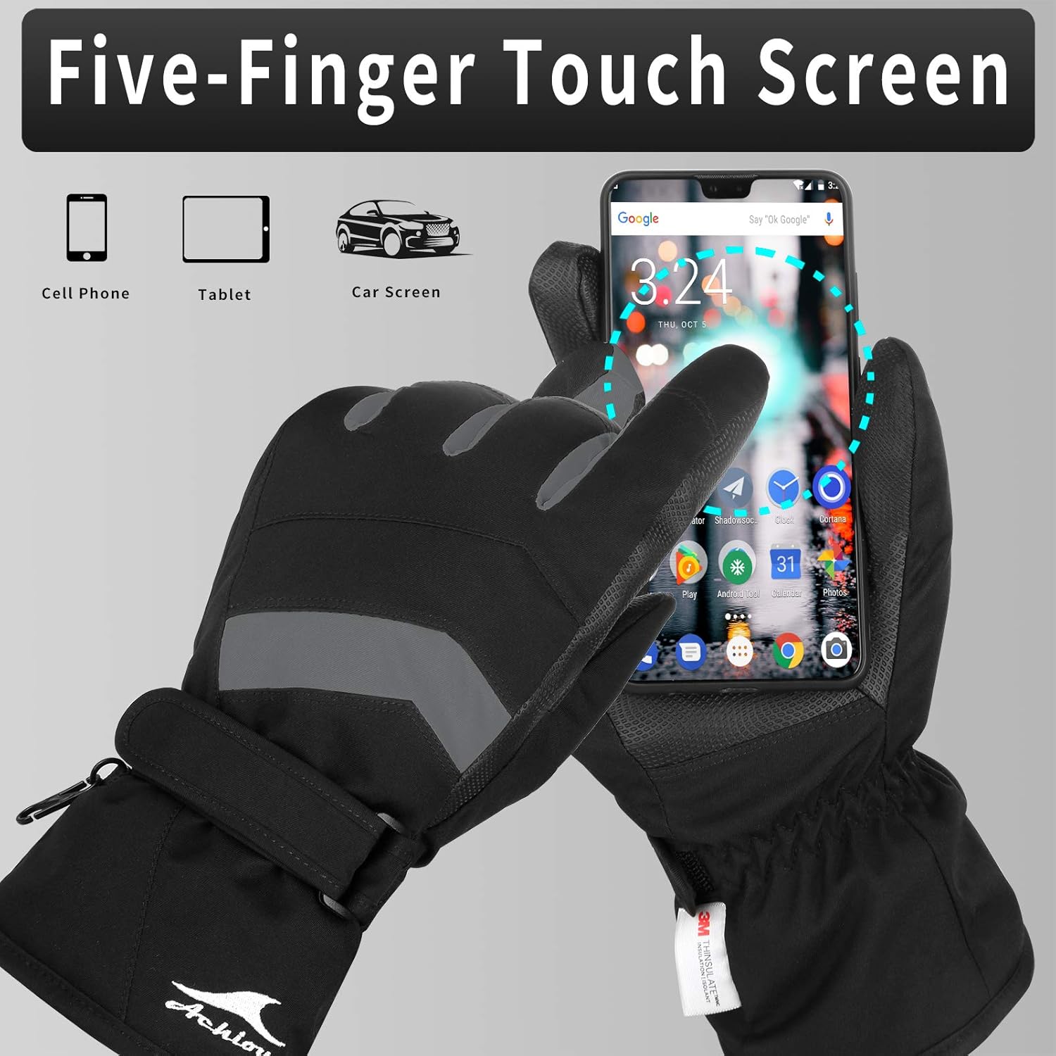 Achiou Ski Snow Gloves Winter Warm 3M Thinsulate Waterproof Touchscreen Men Women : Clothing