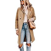 Tanming Women's Notch Lapel Double Breasted Wool Blend Mid Long Pea Trench Coat