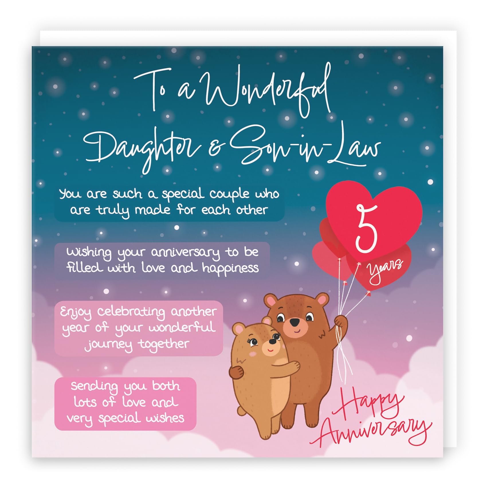 Hunts England - Daughter And Son In Law 5th Anniversary Card - Starry Night - Cute Bears - Verse 5th Anniversary Card For Daughter And Son-in-Law - Poem Daughter And Son-in-Law Anniversary Card