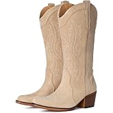 IUV Cowboy Boots For Women Western Cowgirl Boots Mid Calf Snip Toe | Chunky Heel Ideal for low insteps