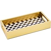 MACKENZIE-CHILDS Glass Vanity Tray, Black-and-White Courtly Check | Handcrafted design, made from printed glass and MDF, stylish dresser organizer, 12" W x 5.87" L x 2" H