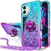 Silverback for iPhone 17 Case, Moving Liquid Holographic Sparkle Glitter Case with Kickstand, Girls Women Bling Diamond Ring Protective Case for iPhone 17 - Purple