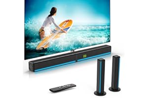GEOYEAO 2.2 CH Detachable Sound Bar with Built-in Dual Subwoofer, 180W RGB Bluetooth Soundbar for TV, Support HDMI ARC/Optical/AUX, Surround Speaker System for Gaming/Home Theater/PC