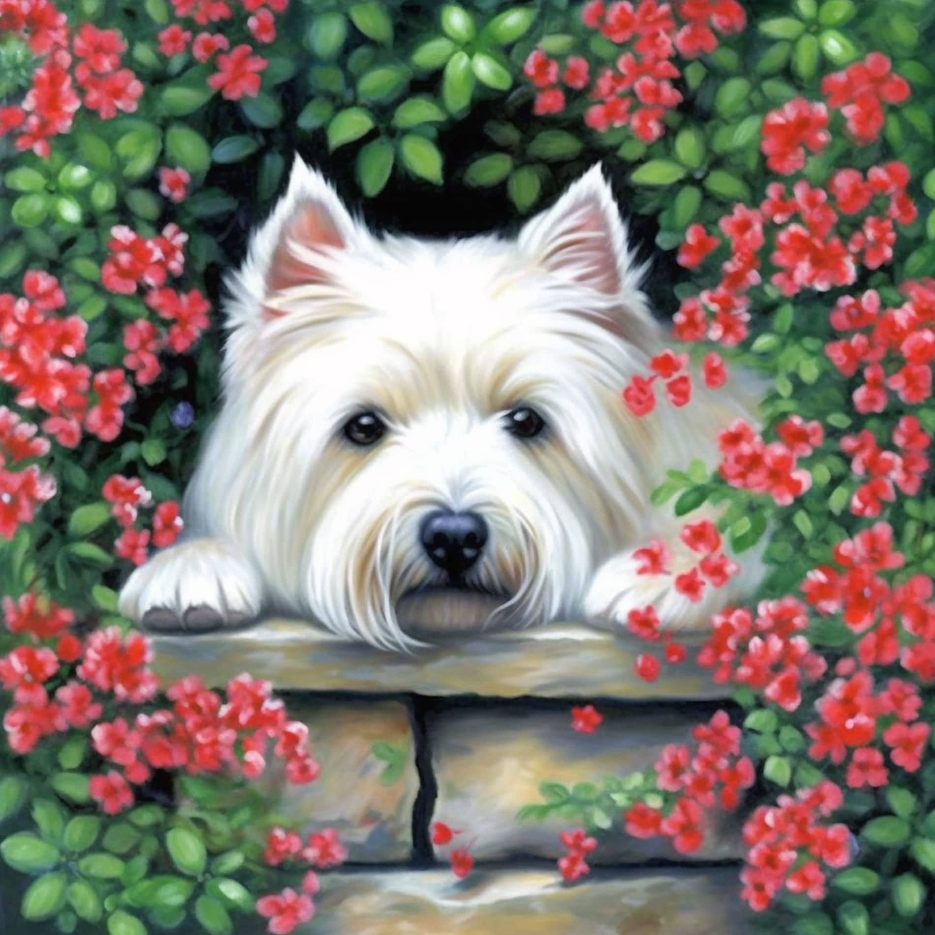 VAIIEYO 5D Diamond Painting Dog Puppy, Paint with Diamonds Art Flower Animal, Paint by Numbers Full Drill Round Rhinestone Craft Canvas for Home Wall Decor 35x35 cm