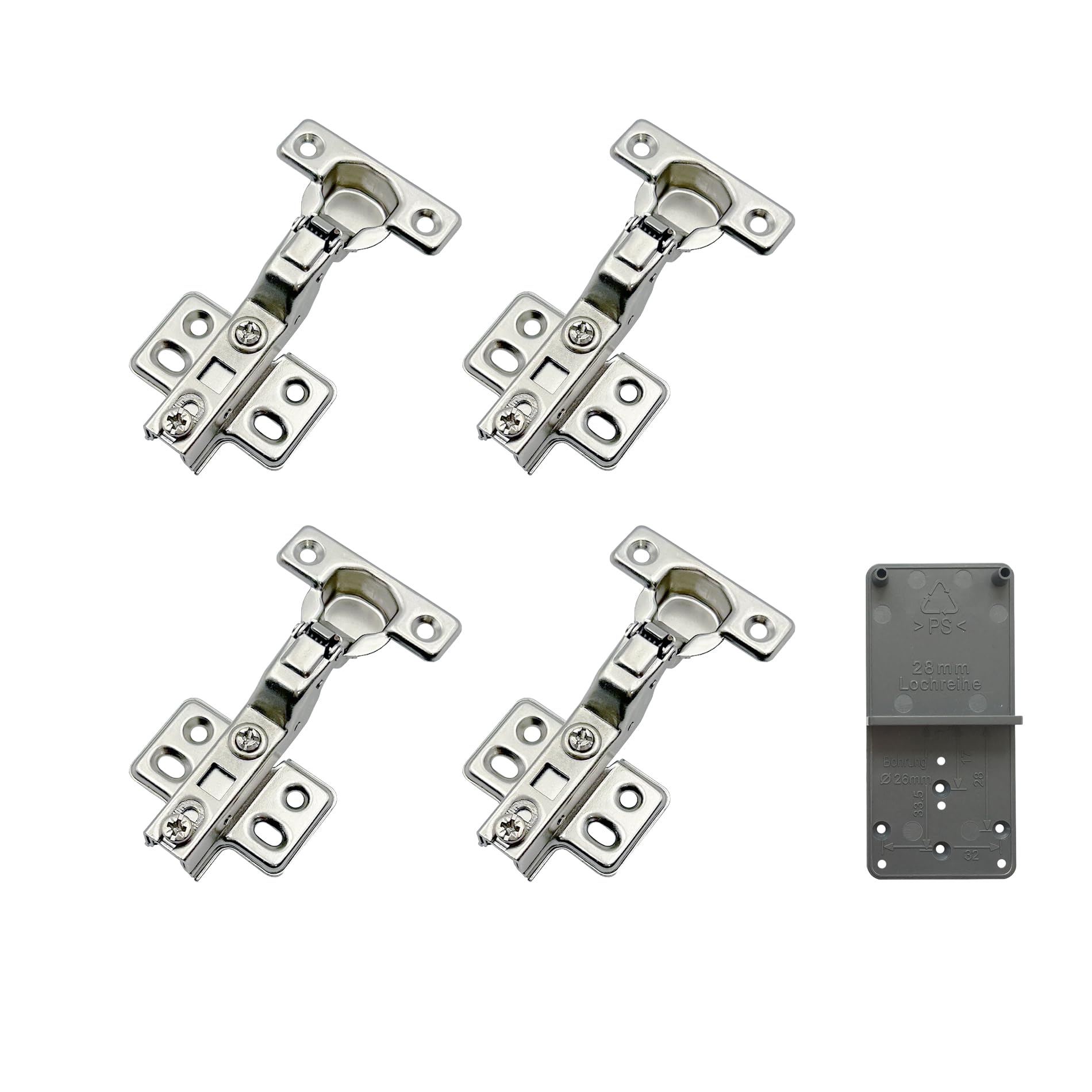 LOOTICH 90 Degree Inset 26 mm Soft Close Hinge with Hydraulic Damper for Kitchen Cabinet Cupboard Wardrobe Light Door Automatic Hinges with Cushioning Pack of 4 with Drilling Template