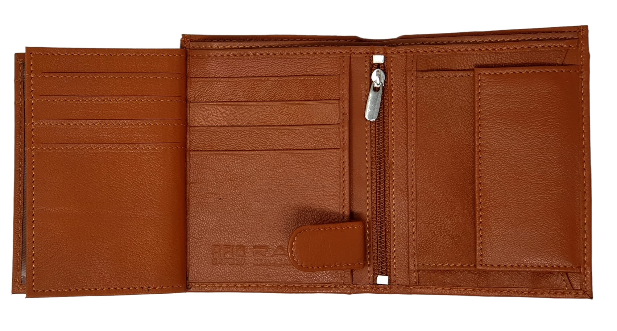 RAS WALLETS Men's RFID Secure Slim Wallet | Genuine Leather Bifold Purse with Coin Pocket | 3 ID Slots, Card Holder, 2 Zipped Pockets | Anti-Theft Compact Design - Art 503 (Tan)