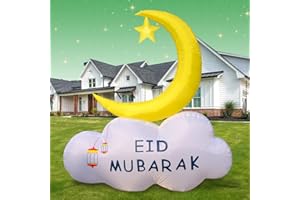 CONFUCIA Eid Mubarak & Ramadan 6Ft Inflatable Decorations - Outdoor & Indoor Islamic Crescent, Star & Cloud Design with LED Lights, Durable Waterproof Material, Enhanced Metal Stakes for Holy Celebration