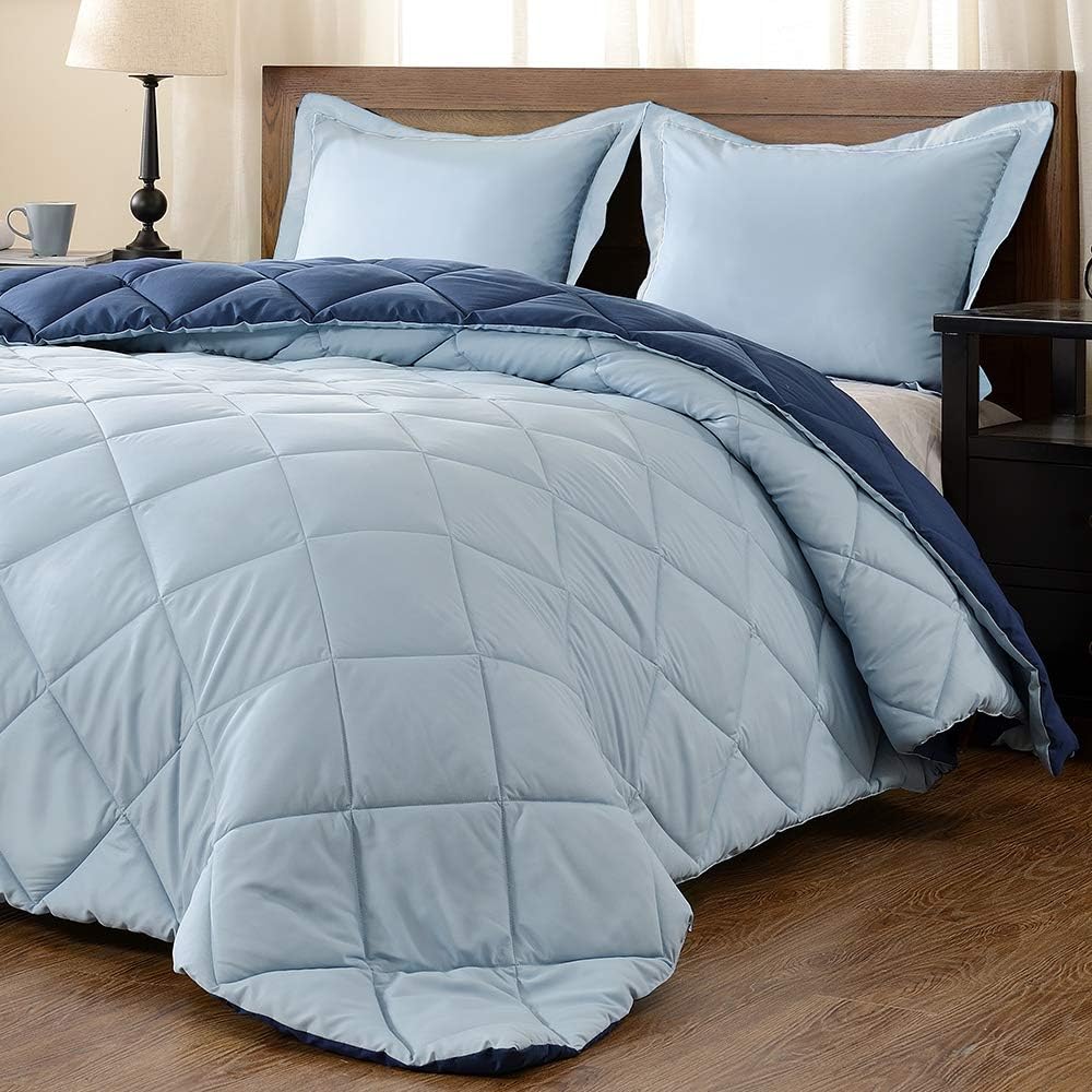 downluxe Lightweight Solid Comforter Set (Queen) with 2 Pillow Shams - 3-Piece Set - Blue and Sapphire - Down Alternative Reversible Comforter: Home & Kitchen