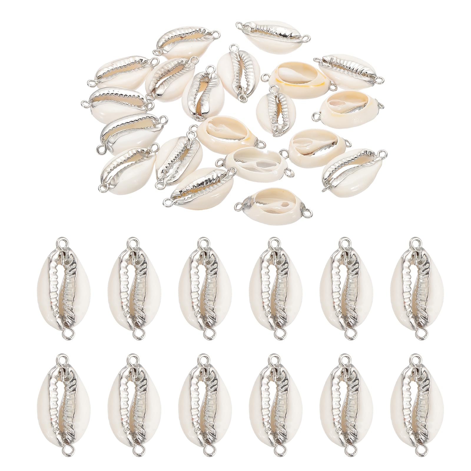 PATIKIL Natural Seashell Charm, 20 Pcs Oval Dyed Shell Craft Pendants with 2 Hole Shell Connection for Necklace DIY Ocean Jewelry Making, Silver