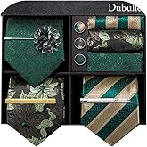 Dubulle Mens Stripe Paisley Tie Set 3PCS Gift Box Necktie Clips Lapel Pin Pocket Square Cufflinks Wedding