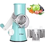 X Home Rotary Cheese Grater, 3 Drum Blades Cheese Shredder, Manual Vegetable Shredder Slicer Grinder with Strong Suction Base