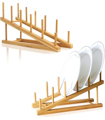 Wooden Dish Rack,Wooden Plate Racks Dish Stand Holder Kitchen Storage Cabinet Organizer Dish Plate Bowl Cup Pot Lid