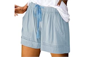 BAGELISE Womens Shorts Summer Comfy Elastic Waist Drawstring Casual Shorts with Pockets