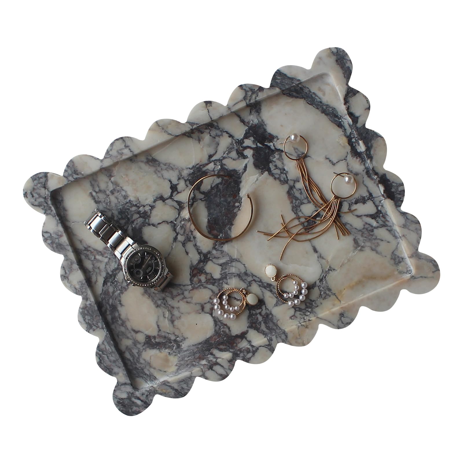Photo 1 of Natural Luxury Scalloped Marble Tray 10.8"x8", Rectangle Vanity Tray for Bathroom Kitchen Counter, Decorative Tray for Dresser Home Decor - Calacatta Viola
