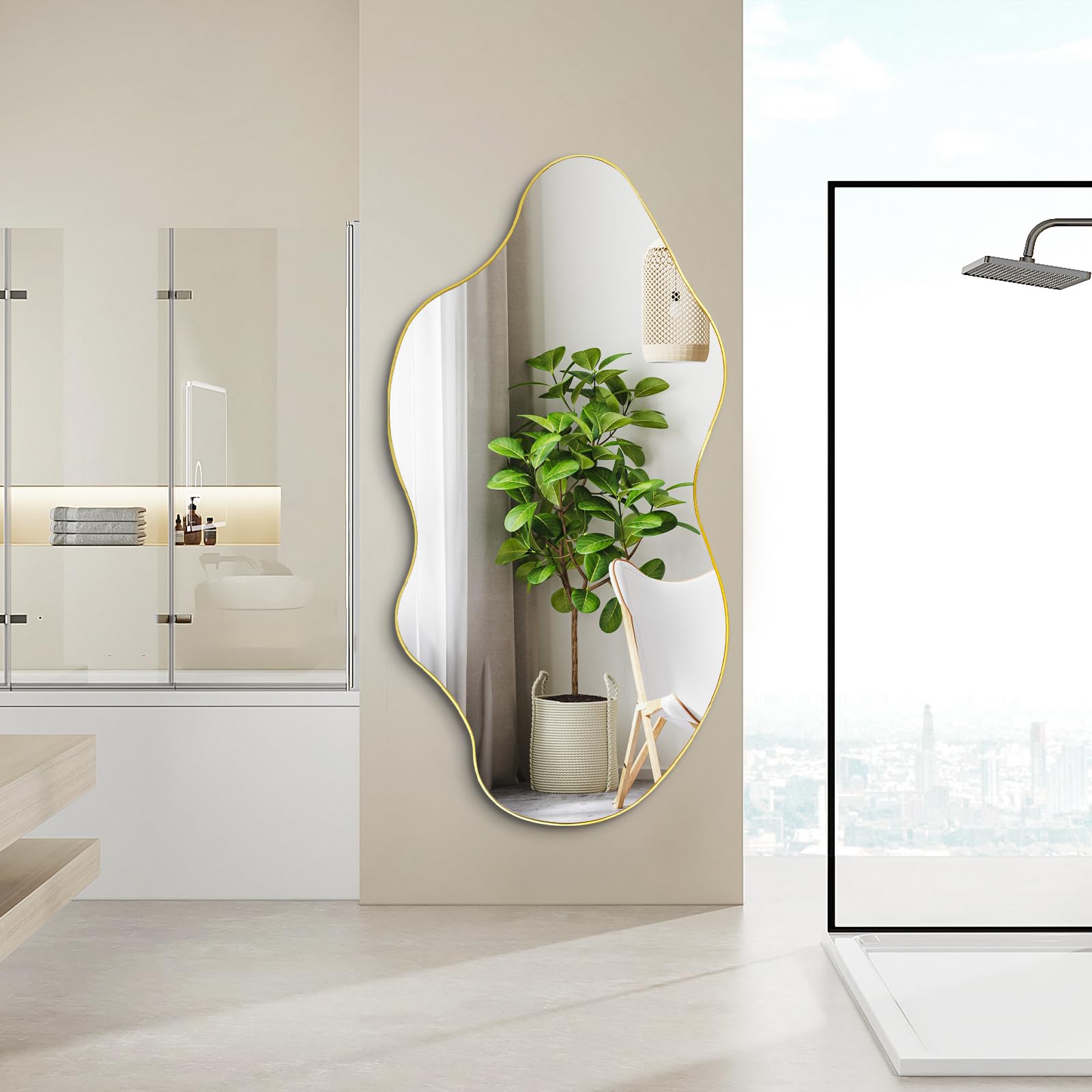 DAOYIJIAJU Large Irregular Mirror, Asymmetrical Wall Mirror Full Length, 59