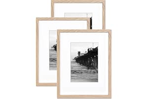 TKYGU Light Oak Picture Frame11x14 mat to 8x10 set of 3, Modern Style Wood Composite frames 11x14 Poster Frame, 11 by 14 Frame Tempered Glass Photo Frames for Wall Art Prints for Home Decor