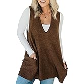 Saodimallsu Womens Sleeveless Sweater Vest V Neck Casual Loose Knit A Line Flattering Tunic Top with Pockets