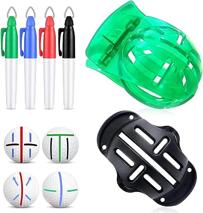 FUZVOL Golf Ball Line Marker 6 Pcs Alignment Kit with 4 Markers 2 Templates