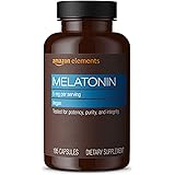 Amazon Elements Melatonin 5mg, Vegan, Helps with occasional sleeplessness, 195 Capsules, 6 month supply (Packaging may vary)