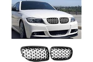 KHK Front Grill For BMW 3 Series E90 LCI 2009-2011 323i 328i 328xi 335d 335i 335xi Sedan E91 LCI 328i 328xi Touring, Chrome Diamond ABS Automotive Replacement Grille Kidney Front Grill