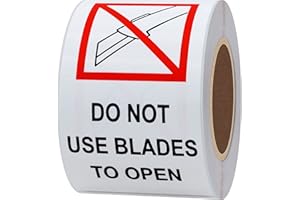 Hybsk 2x4 Inch Red and Black "Do Not Use Blades to Open" Warning Labels Stickers Total 200 Labels Per Roll