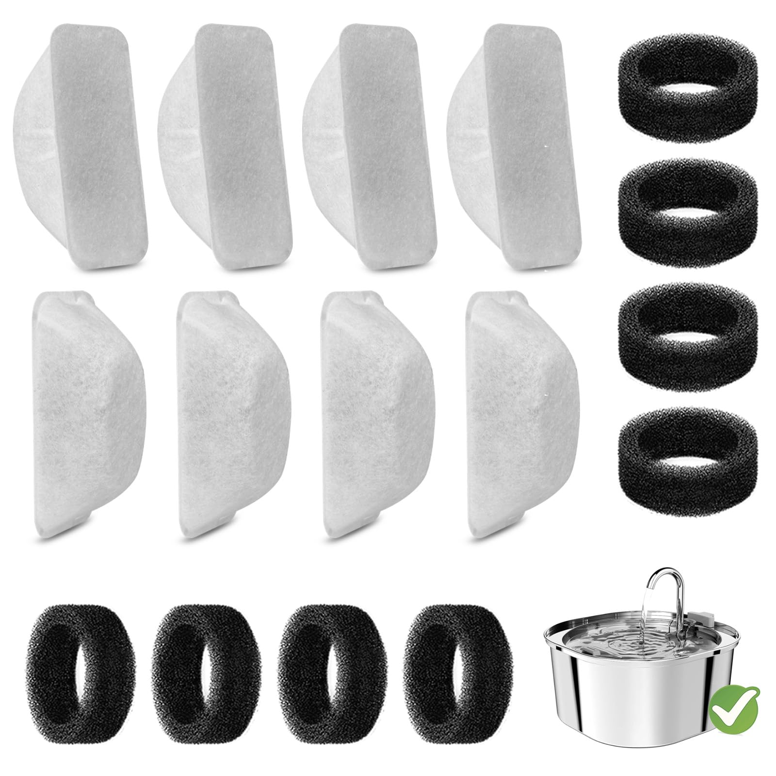 Photo 1 of 16 Pcs Cat Water Fountain Filters Replacement for 108oz/3.2L & 84oz/2.5L Pet Water Fountain,Including 8 Pcs Cat Water Fountain Filter & 8 Pcs Pre-Filter Sponges Foam Filter