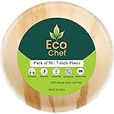 Eco Chef Disposable Palm Leaf 7" Round Plates (50 pieces) Bamboo plates alike Serving Platters, Disposable Boards, Eco-Friendly Dinnerware For Weddings, Catering, Events