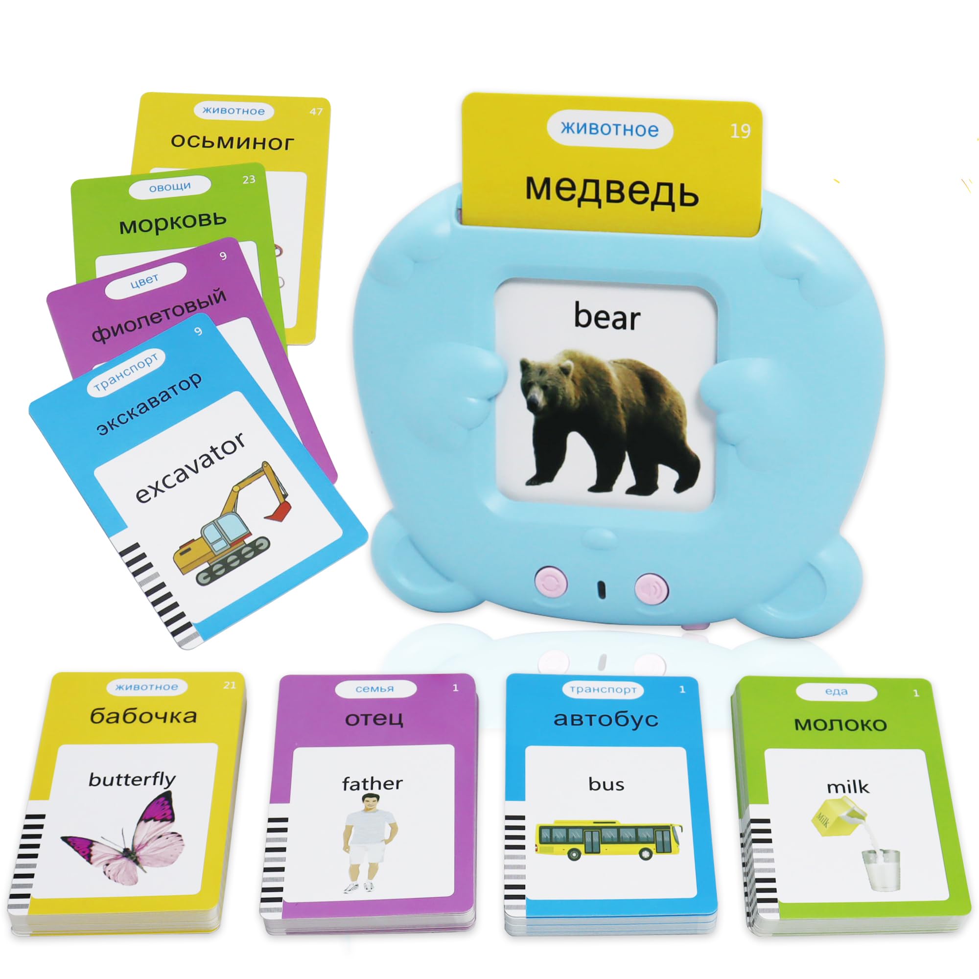Photo 1 of MAYAPHILOS Russian and English Bilingual Talking Flash Cards with 224 Sight Words Fun Russian Language Learning Toys for Kids, Audible Pocket Speech for Toddlers Preschool Birthday