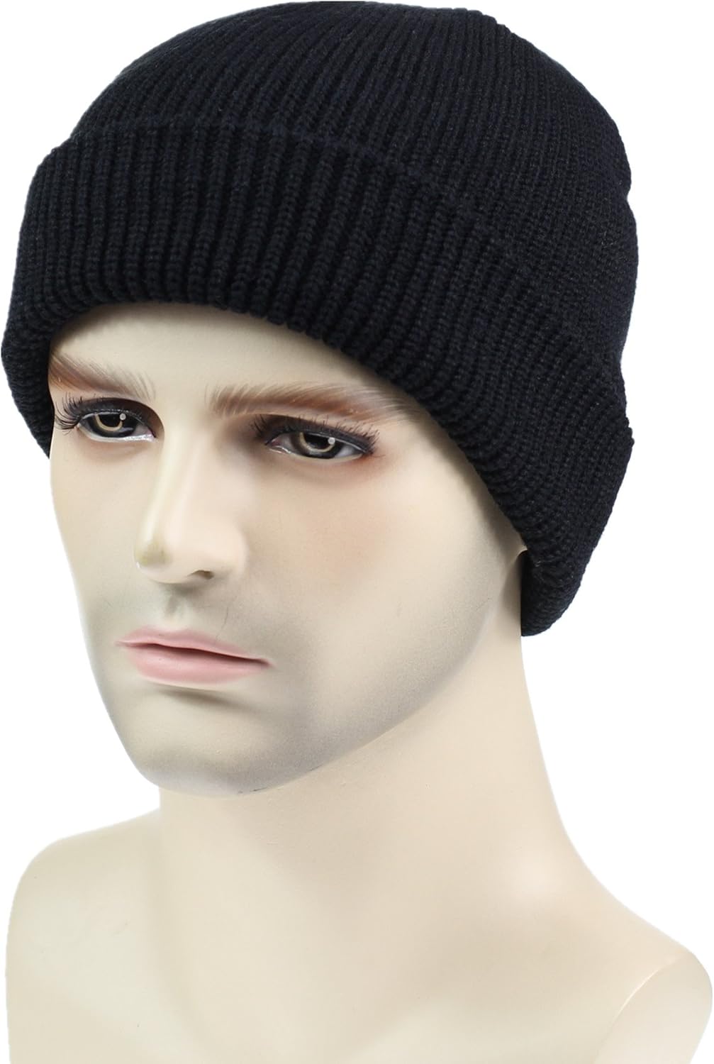 Connectyle Classic Men 's Warm Winter Hats Thick Knit Cuff Beanie Cap Daily Beanie Hat Black , 55 60cm: Clothing