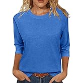 JomeDesign Womens Tops Casual 3/4 Sleeve Crew Neck Shirts Loose Fit Tunic Blouses Summer Tees