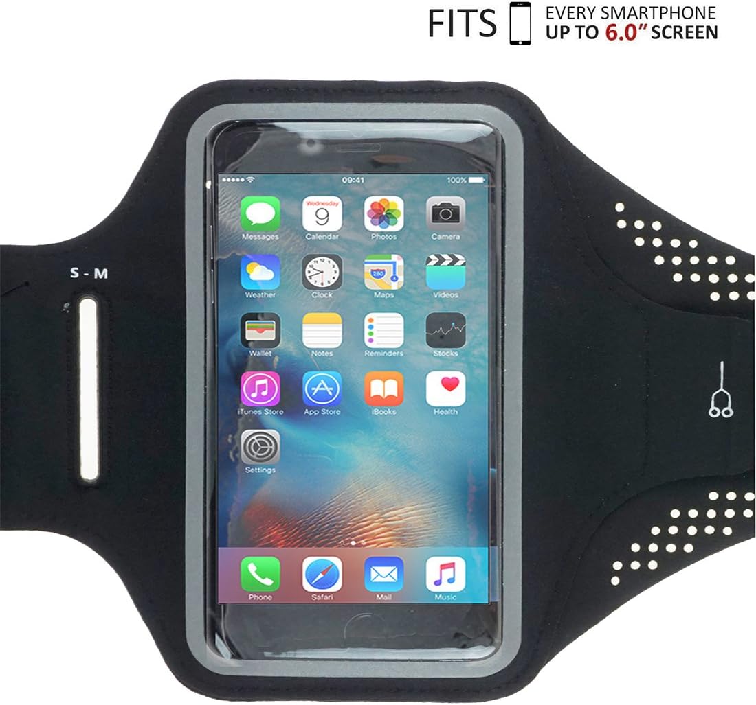 Running Armband for iPhone 6s 7/8 Samsung Galaxy S5/S6/S7 Edge, Waterproof Tune Belt Phone Holder for Running Jogging Gym Cycling Biking Hiking Horseback Riding Workout and Exercise (Up to 6 inch)