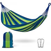 Zwayo Hammocks Brazilian Double Hammock, Blue &amp; Green &ndash; 249 x 150 cm Cotton Blend Canvas Hammock, 366 cm Overall Length with Adjustable 15+1 Loop Tree Strap