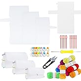 Allazone 58 PCS Clear Plastic Mesh Canvas Sheets for Embroidery, Plastic Mesh Sheets Plastic Canvas with 12 Color Acrylic Yarn for DIY Sewing Bag