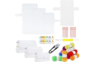 Allazone 58 PCS Clear Plastic Mesh Canvas Sheets for Embroidery, Plastic Mesh Sheets Plastic Canvas with 12 Color Acrylic Yarn for DIY Sewing Bag