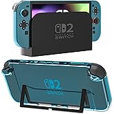 Clear Blue Dockable Case for Nintendo Switch 2 Skins, FUNDIARY Protective Hard Case Protector for Switch 2 Slim Cover Shell Grips Controller Accessories - Easy Dockable Version