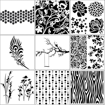 Lot De 9 Pochoirs Pour Dessin Peinture Arbre Et Fleurs