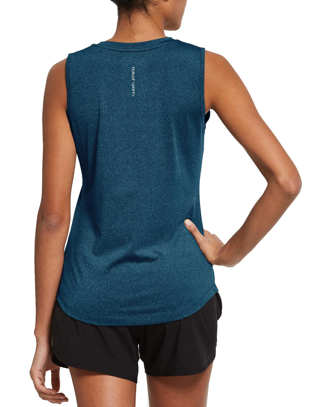Photo 1 of baleaf Women's Sleeveless Workout Shirts Exercise Running Tank Tops Active Gym Tops Heather Blue Size XL