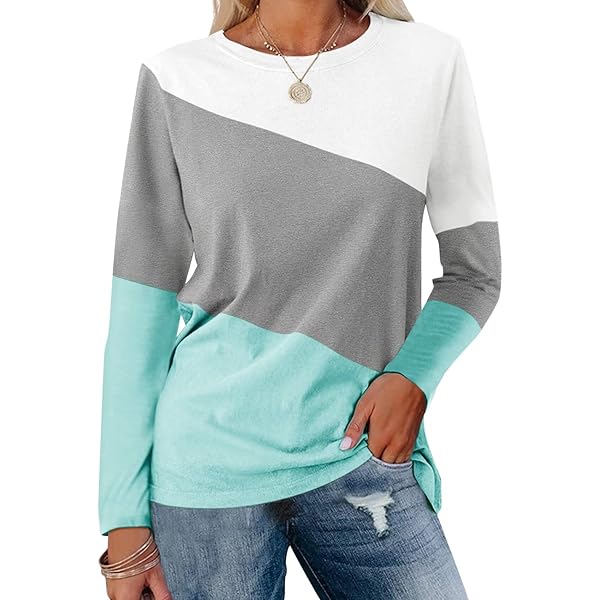 ORANDESIGNE Women's Long Sleeve Color Block Tunics Tops