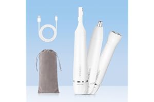 HEBECA Ear Nose Hair Trimmer for Women, Eyebrow & Face Hair Trimmers, 3in1 Electric Facial Hair Trimmer, Waterproof & Rechargeable Women's Face Hair Remover Portable (White)