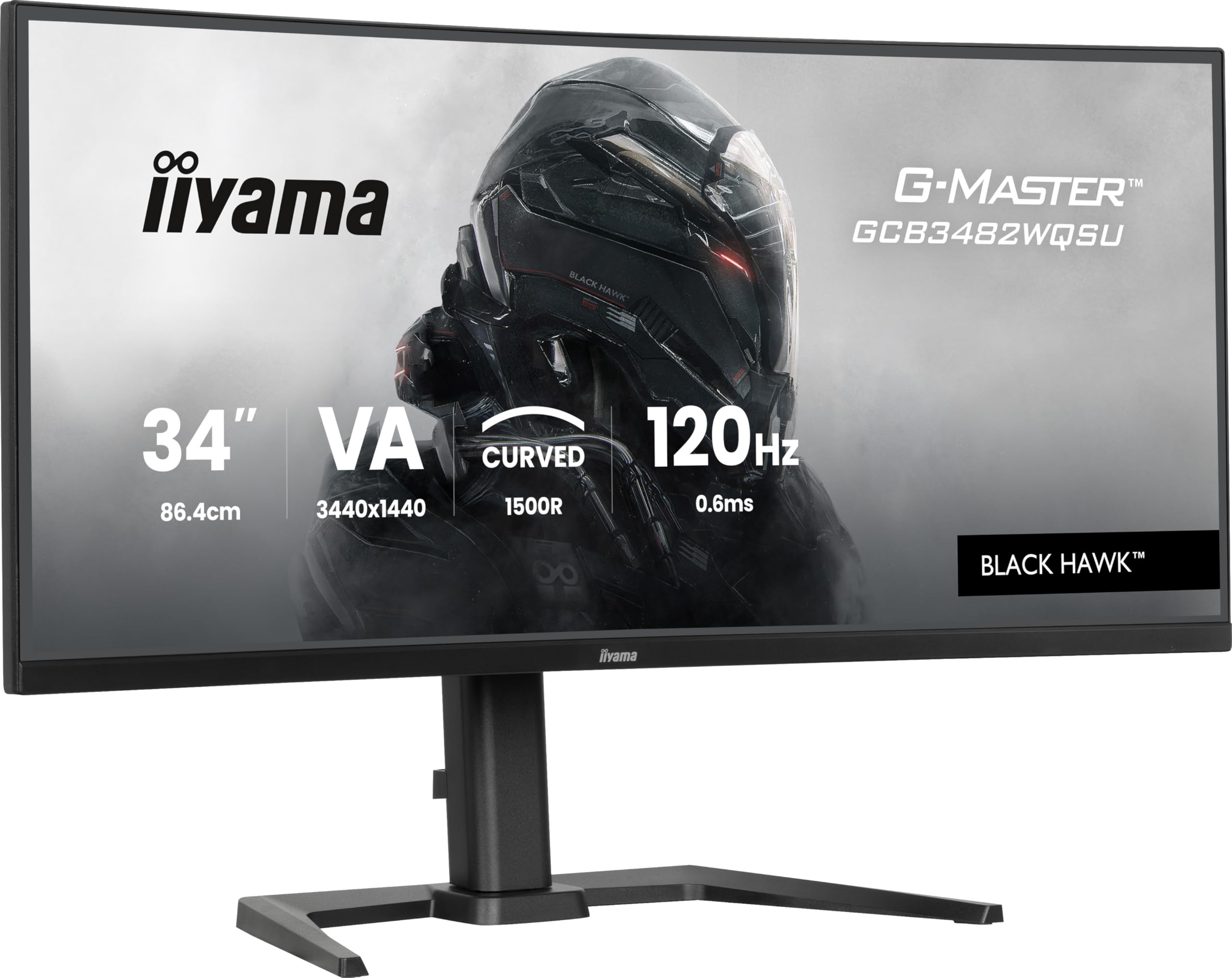 iiyama G-Master Black Hawk GCB3482WQSU-B1 Curved 1500R 86.4cm 34“ VA LED Gaming Monitor UWQHD HDMI DP USB3.2 USB-C 0.6ms 120Hz HDR400 FreeSync Premium Höhenverstellung schwarz