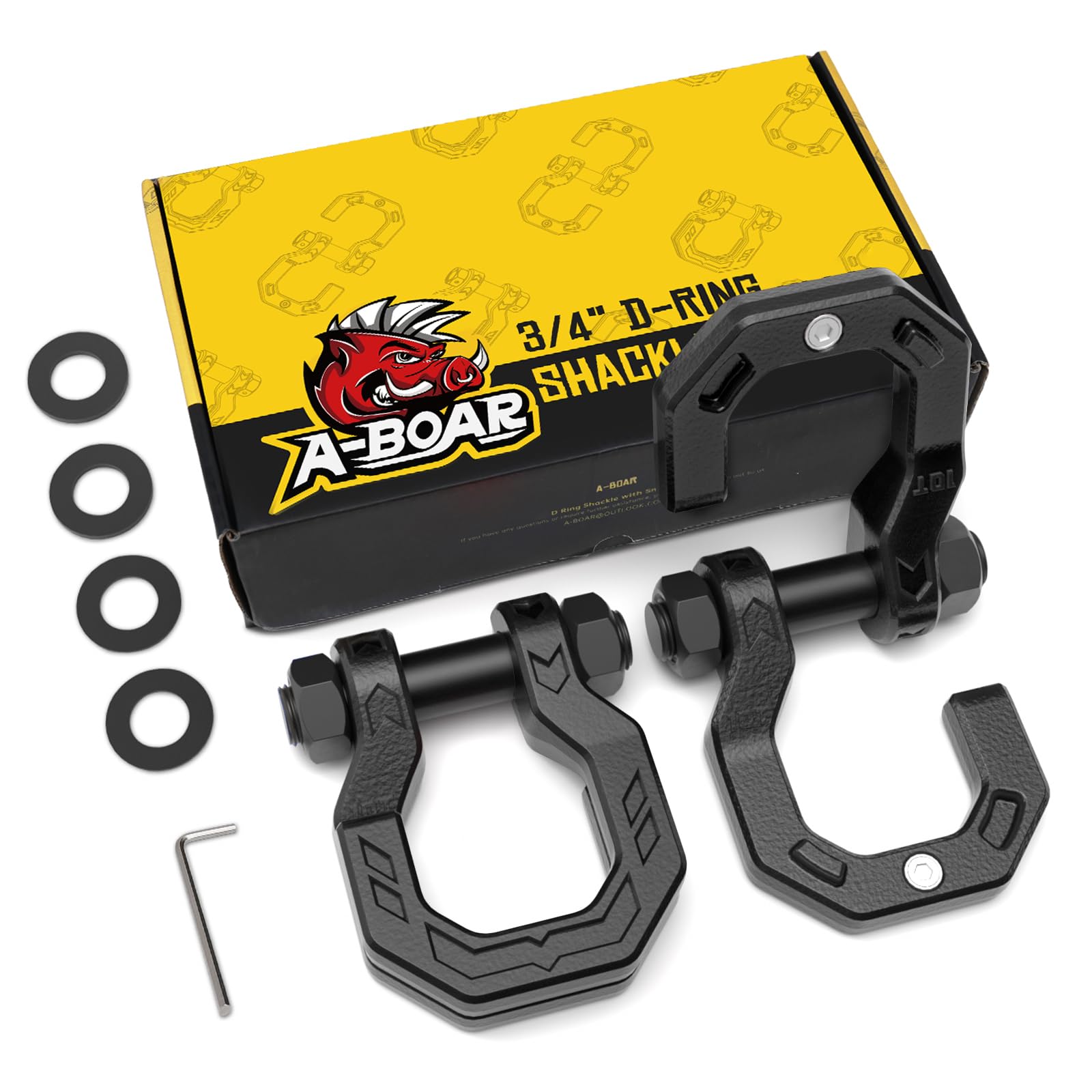 Photo 1 of A-BOAR D-Ring Separate Shackles, 2Pack, 3/4" D-Ring Shackles 7/8" Pin, 57320lbs Breaking Strength, Heavy Duty Forged Steel, D-Ring Towing Winch Shackle for Recovery, Off-Road, BlackBlack