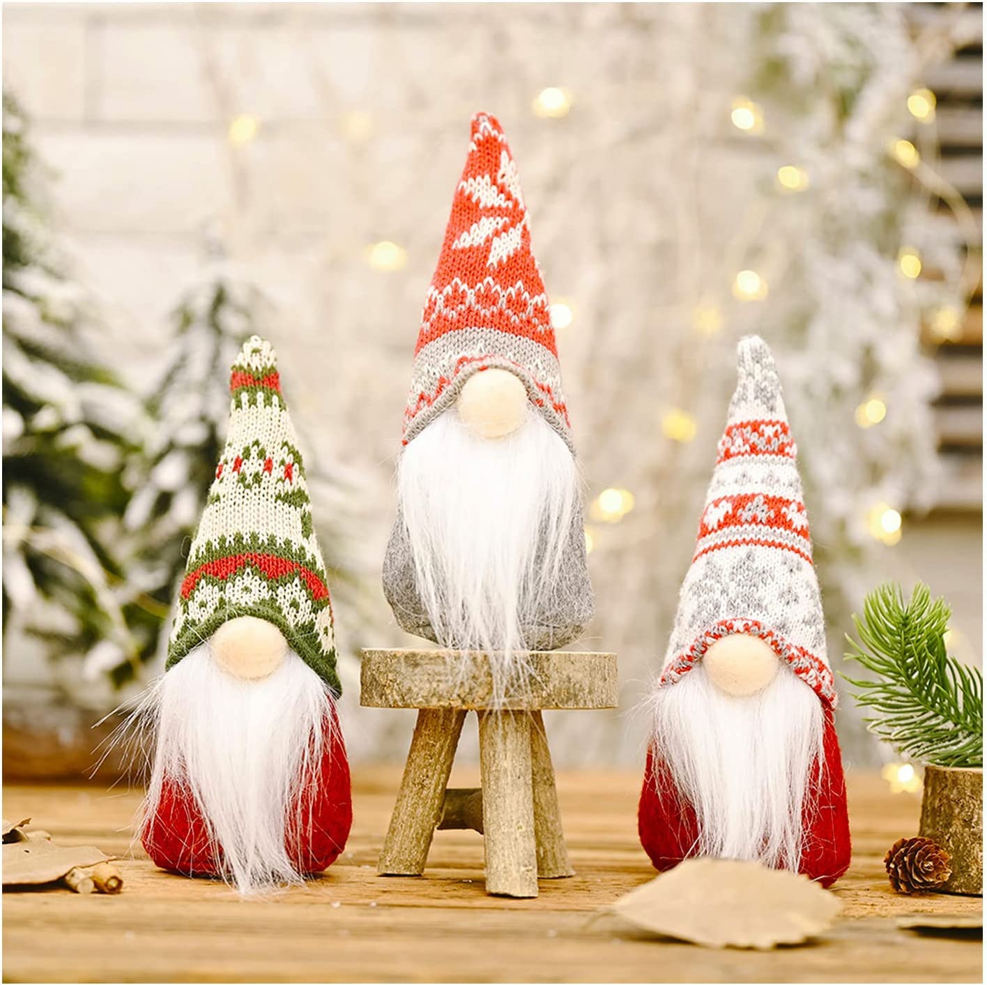 YUDANSI Christmas Gnomes Plush Decorations 3pack, Handmade Scandinavian Tomte Christmas decor, X’mas Gnomes Shelf Tray Tabletop Décor, Santa Holiday Nordic Style Stuffed Decorations Plush Ornaments