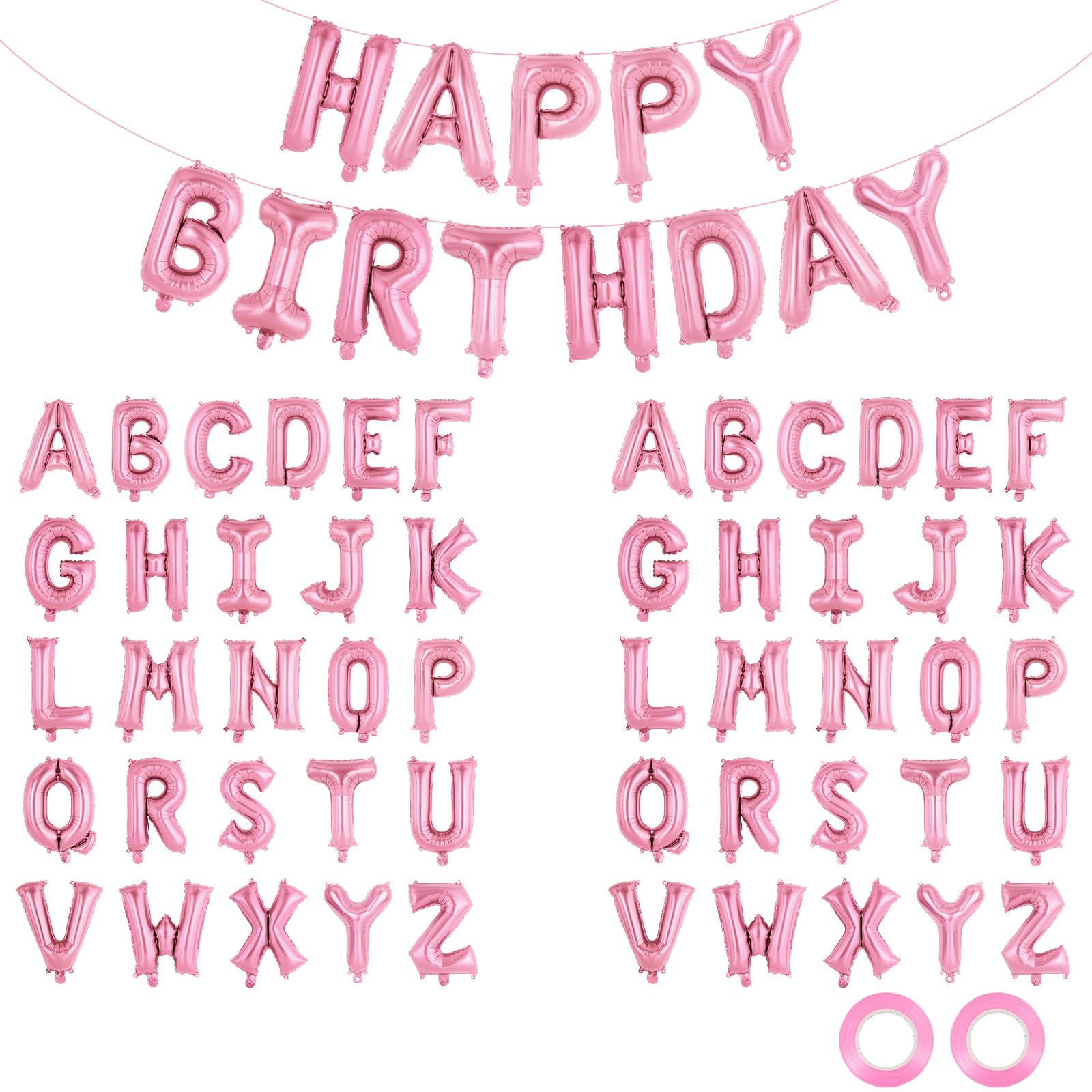 Photo 1 of 65 Pcs Pink Happy Birthday Balloons and 2 Sets A-Z Letters Foil Balloons, 16 Inch Personalized Name Happy Birthday Banners for Wedding Baby Shower Anniversary Party Decorations (Pink)