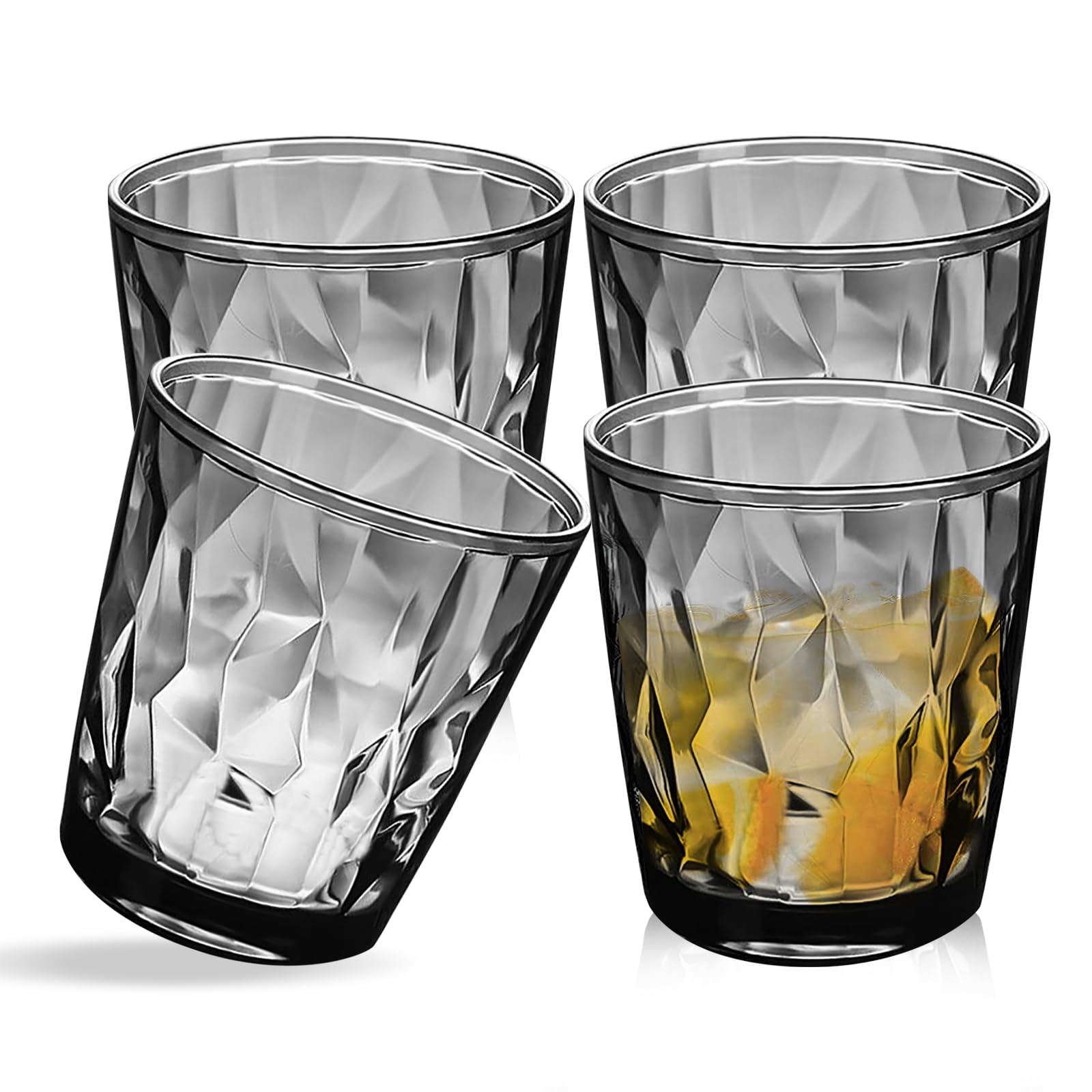 Reusable Plastic Tumblers - Set of 4 Plastic Cups for Kids and Adults - Perfect for Water, Juice - Durable and Convenient Plastic Glasses (Grey)