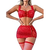 Foxiny Sexy Floral Lace Bodycon Underwire Stocking Lingerie Set 4 Piece