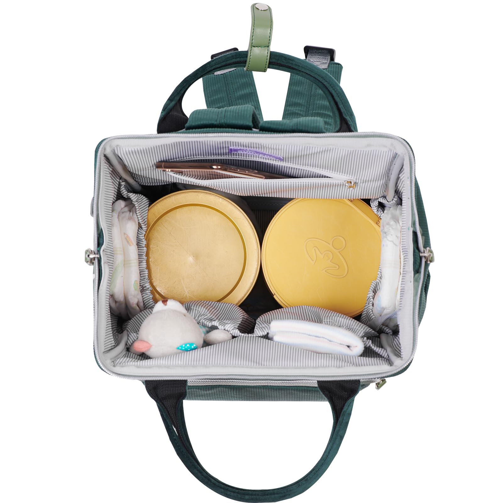 SUNVENO Diaper Bag Backpack, Large Capacity Baby-Bag with Changing Pad & Stroller Clips Velvet Stitching Diaper-Backpack Travel Tote Nappy Bag Organizer for Baby Care with USB Charging Port, Green