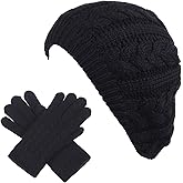 BYOS Womens Winter Cozy Cable Fleece Lined Knit Beret Beanie Hat (Set Available)