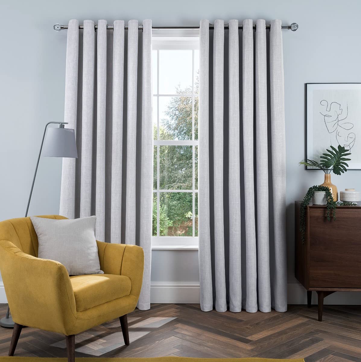 Sleepdown Linen Look Eyelet Blackout Lined Curtains Thermal Insulated for Bedroom and Living Room Silver 46 x 72 Inch